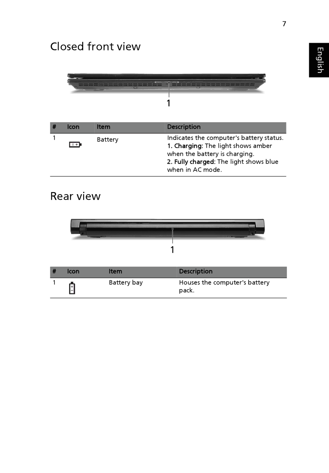 Acer 8371 Series, 8331 Series manual Closed front view, Rear view 