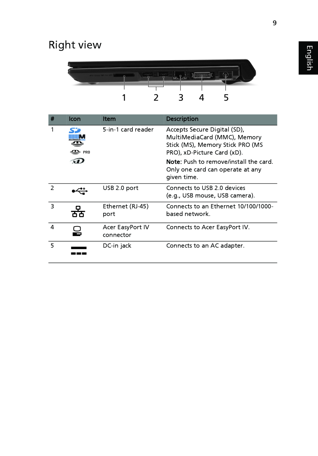 Acer 8371 Series, 8331 Series manual Right view, English 