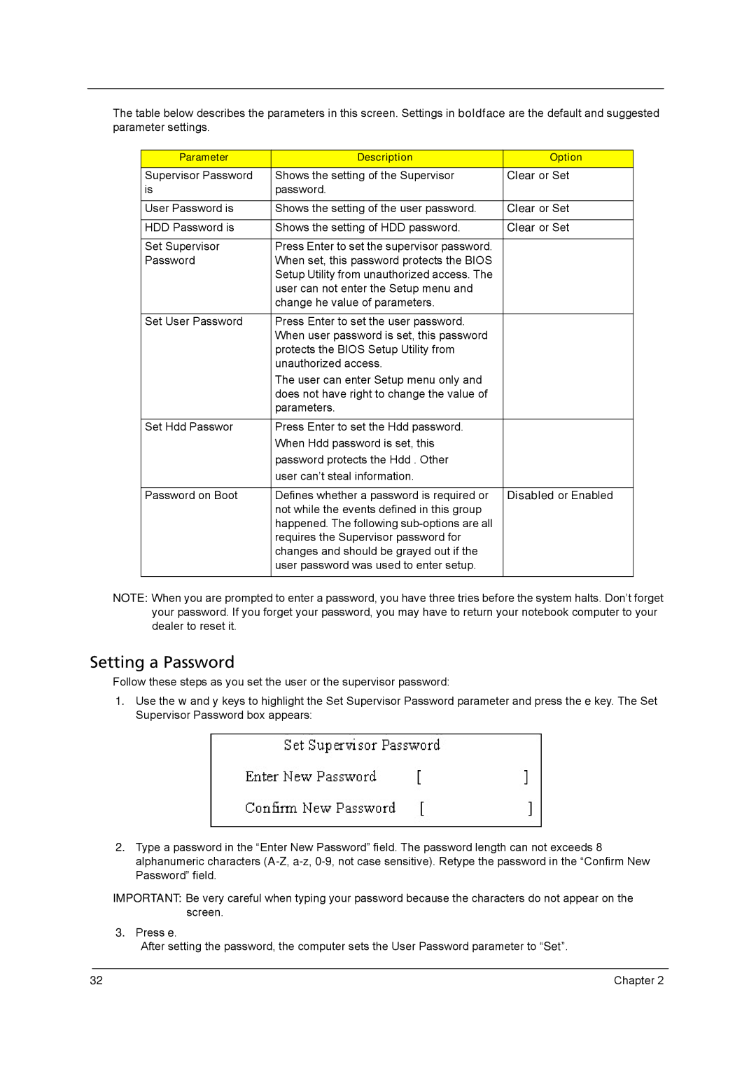 Acer 8431 manual Setting a Password 