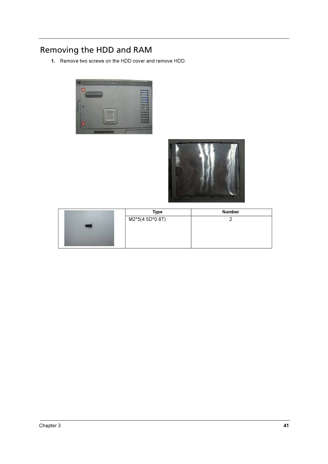 Acer 8431 manual Removing the HDD and RAM 