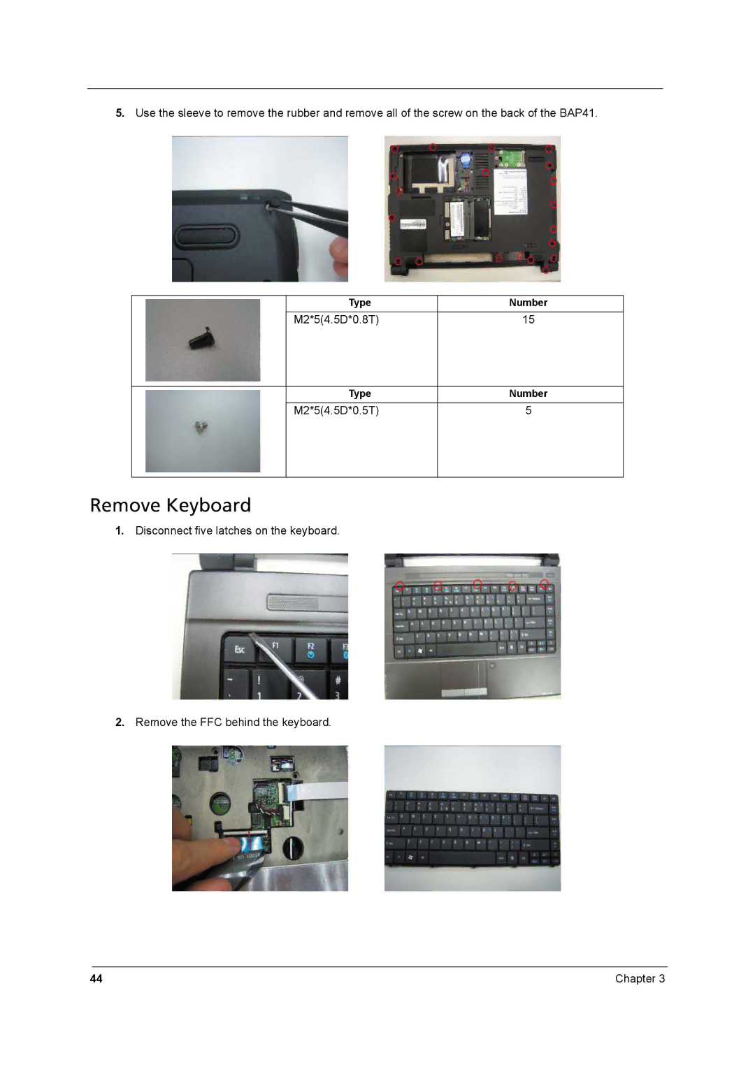 Acer 8431 manual Remove Keyboard 