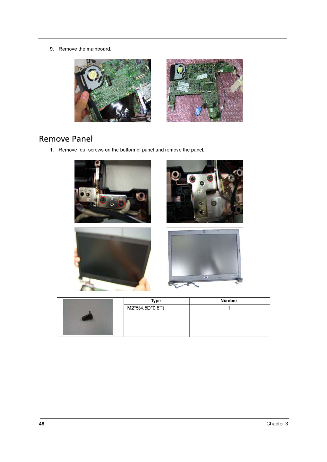 Acer 8431 manual Remove Panel 