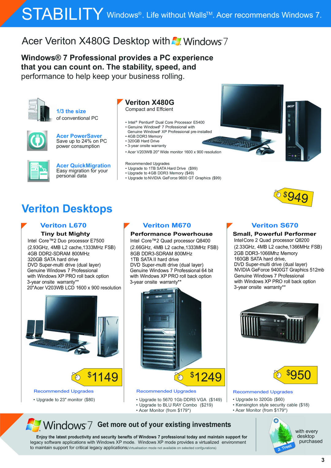 Acer 8471 manual $949, $1149, $1249, $950, Veriton Desktops 