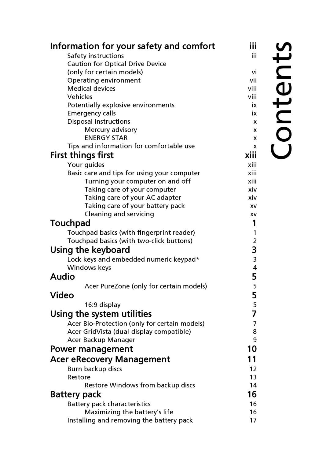 Acer 8471G manual Contents 