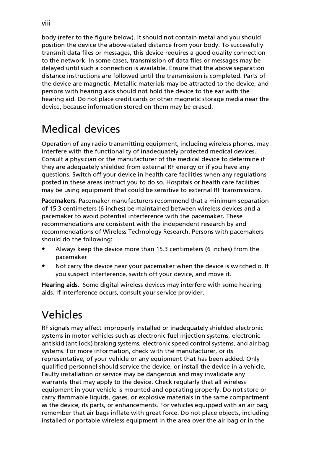 Acer 8471G manual Medical devices, Vehicles 