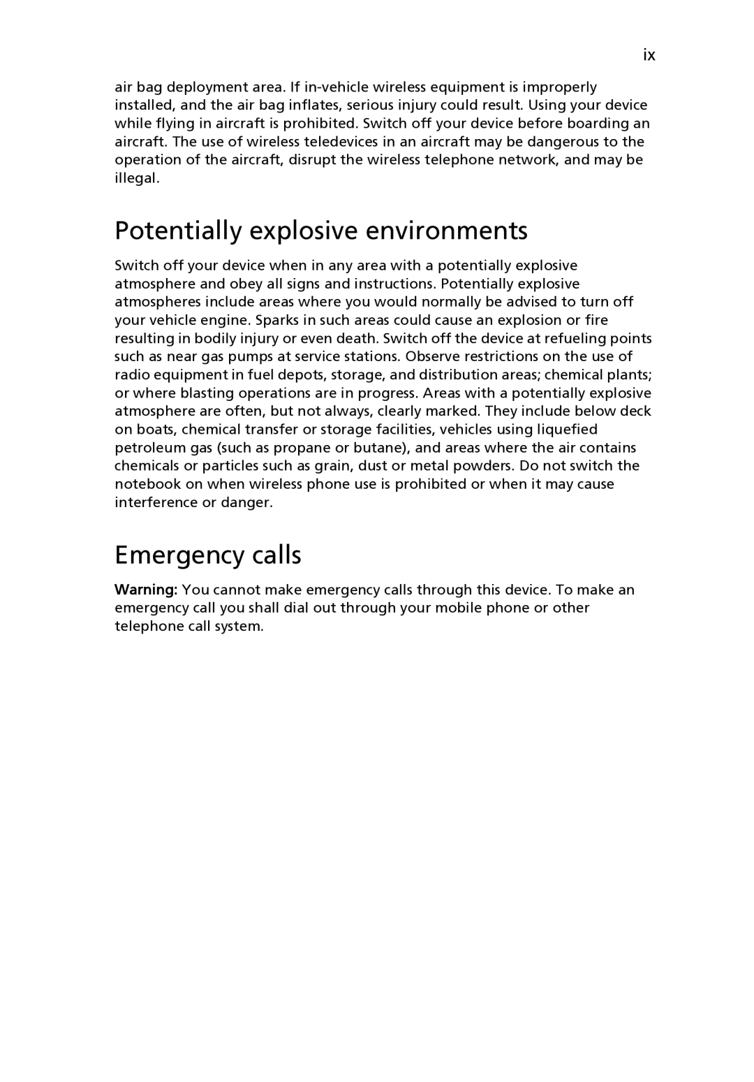 Acer 8471G manual Potentially explosive environments, Emergency calls 