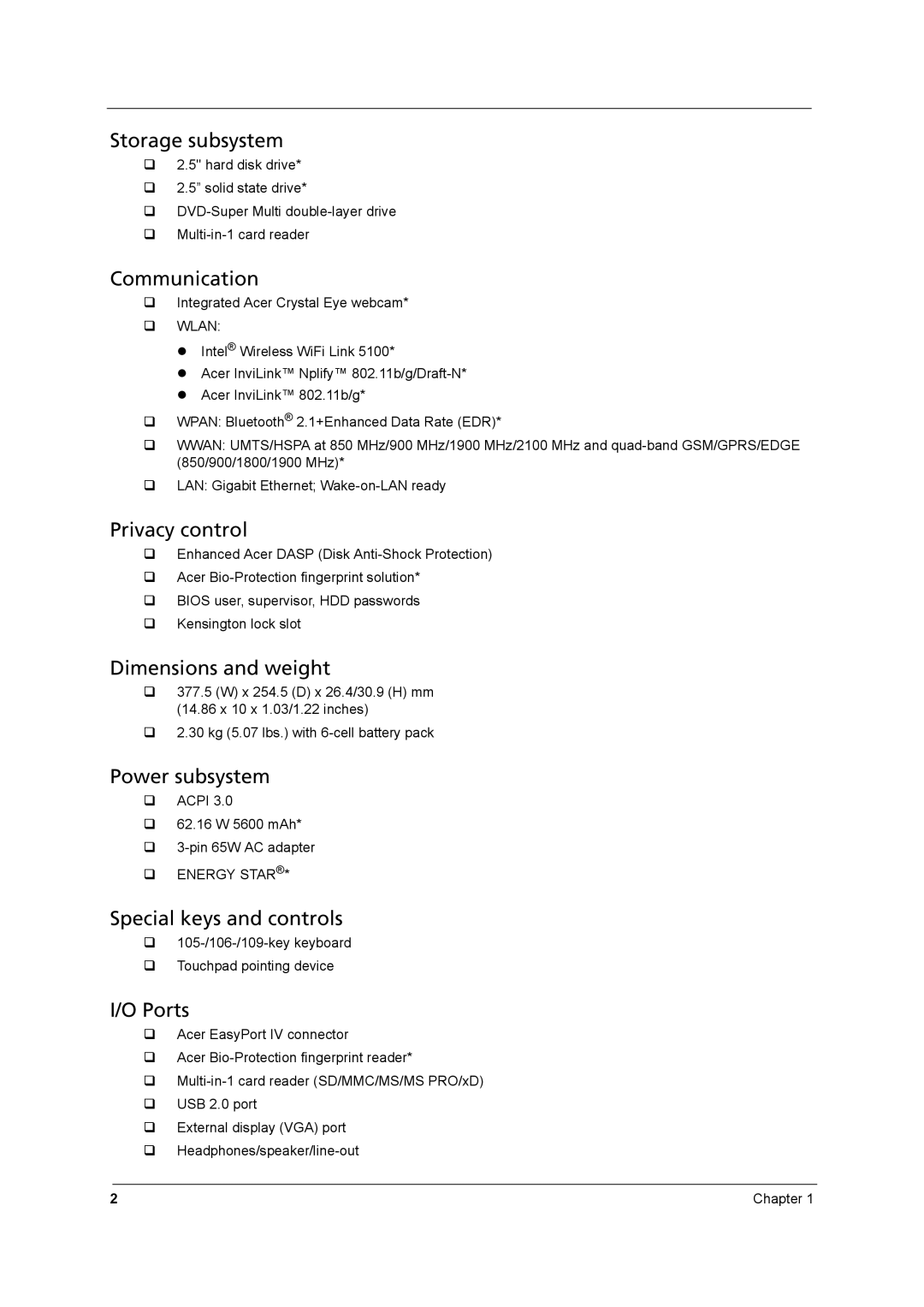 Acer 8571, 8531 manual Power subsystem 