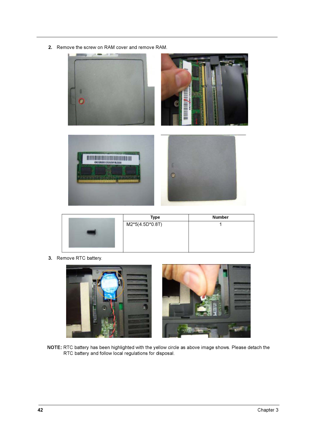 Acer 8571, 8531 manual Remove the screw on RAM cover and remove RAM 