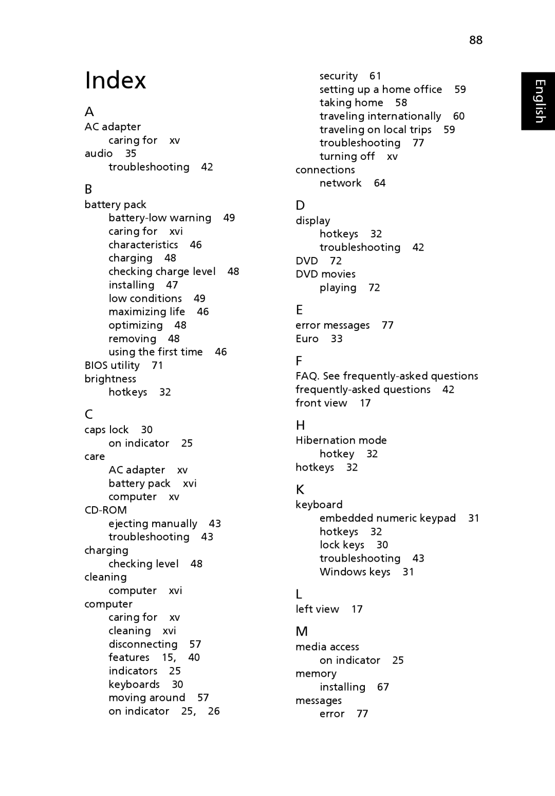 Acer LE1, 8920 Series manual Index, Cd-Rom 