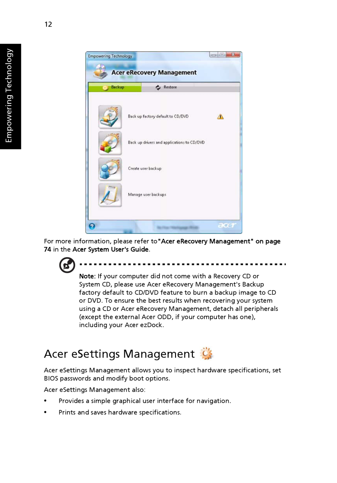 Acer 8920 Series, LE1 manual Acer eSettings Management 