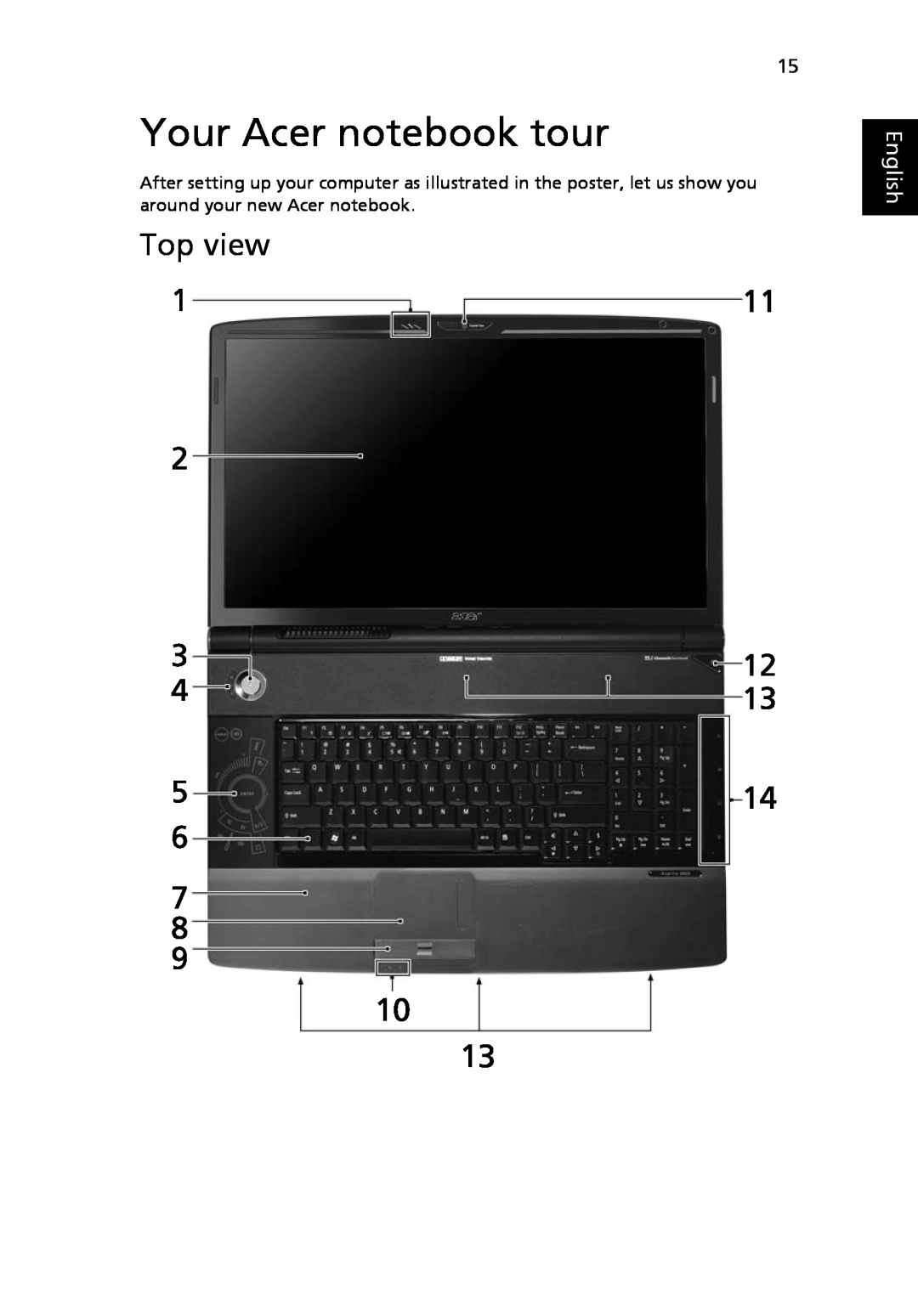 Acer LE1, 8920 Series manual Your Acer notebook tour, Top view, English 