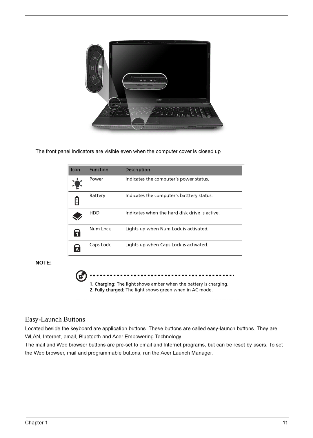 Acer 8920 manual Easy-Launch Buttons 