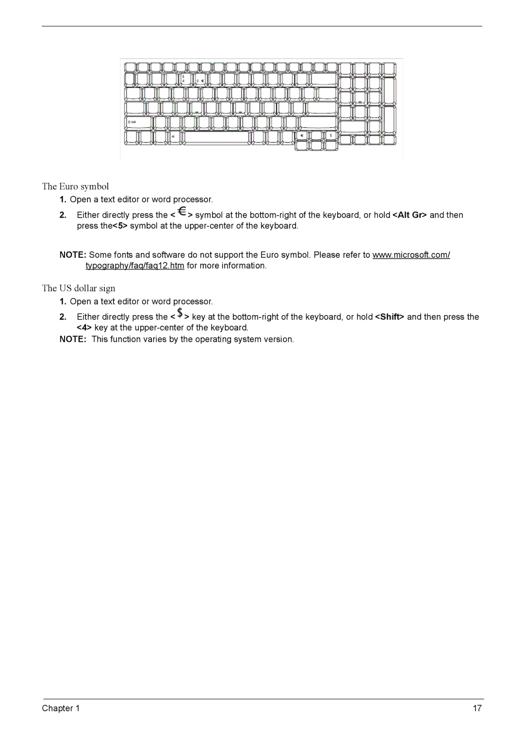 Acer 8920 manual Euro symbol 