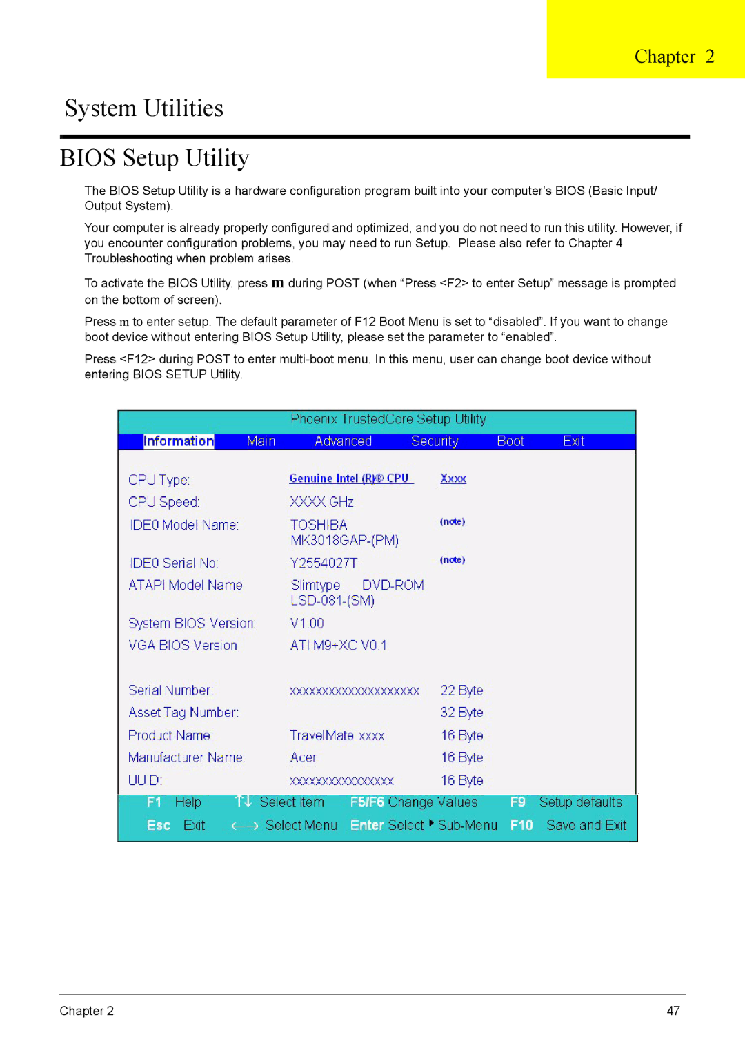 Acer 8920 manual System Utilities Bios Setup Utility, Chapter 