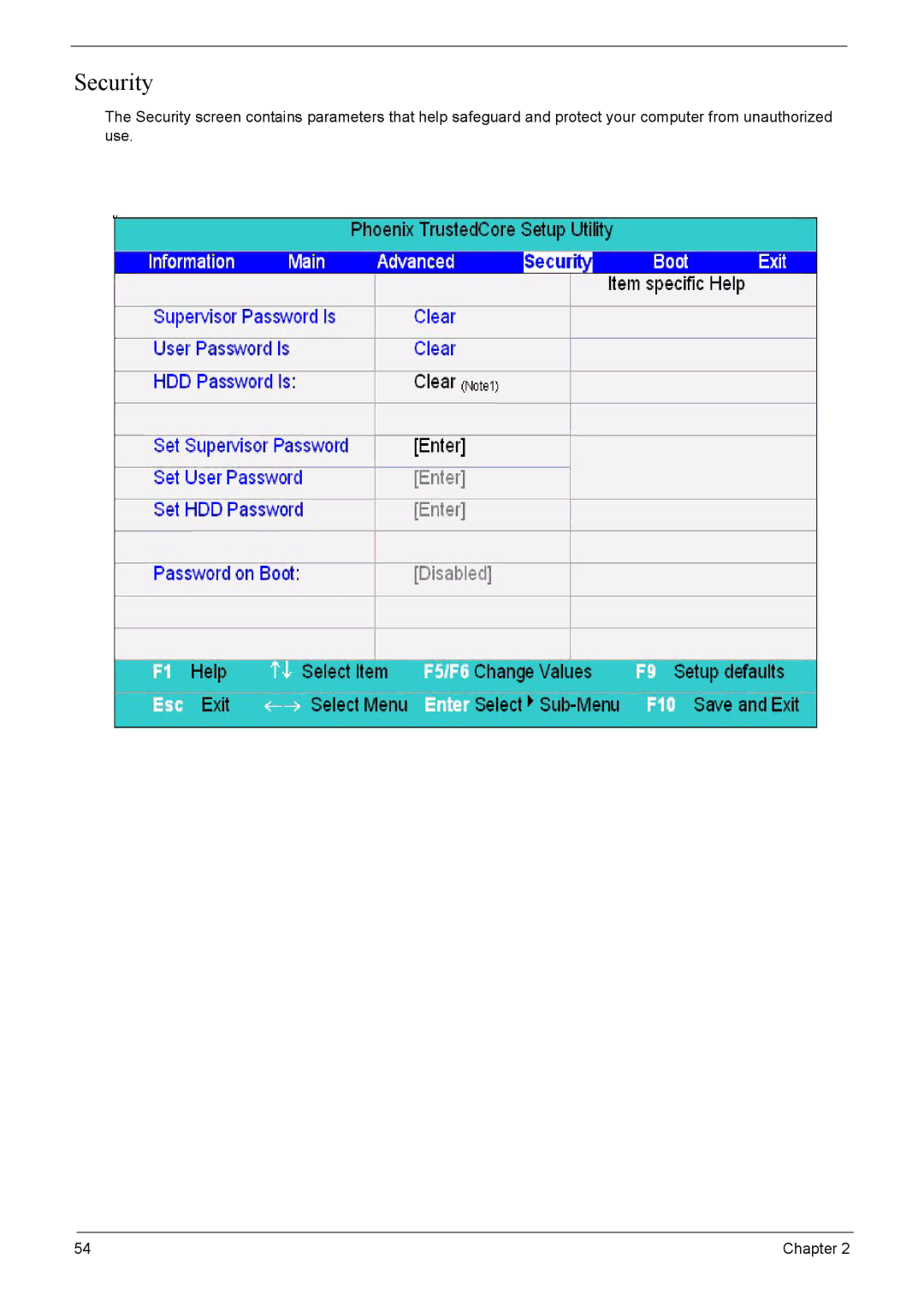 Acer 8920 manual Security 