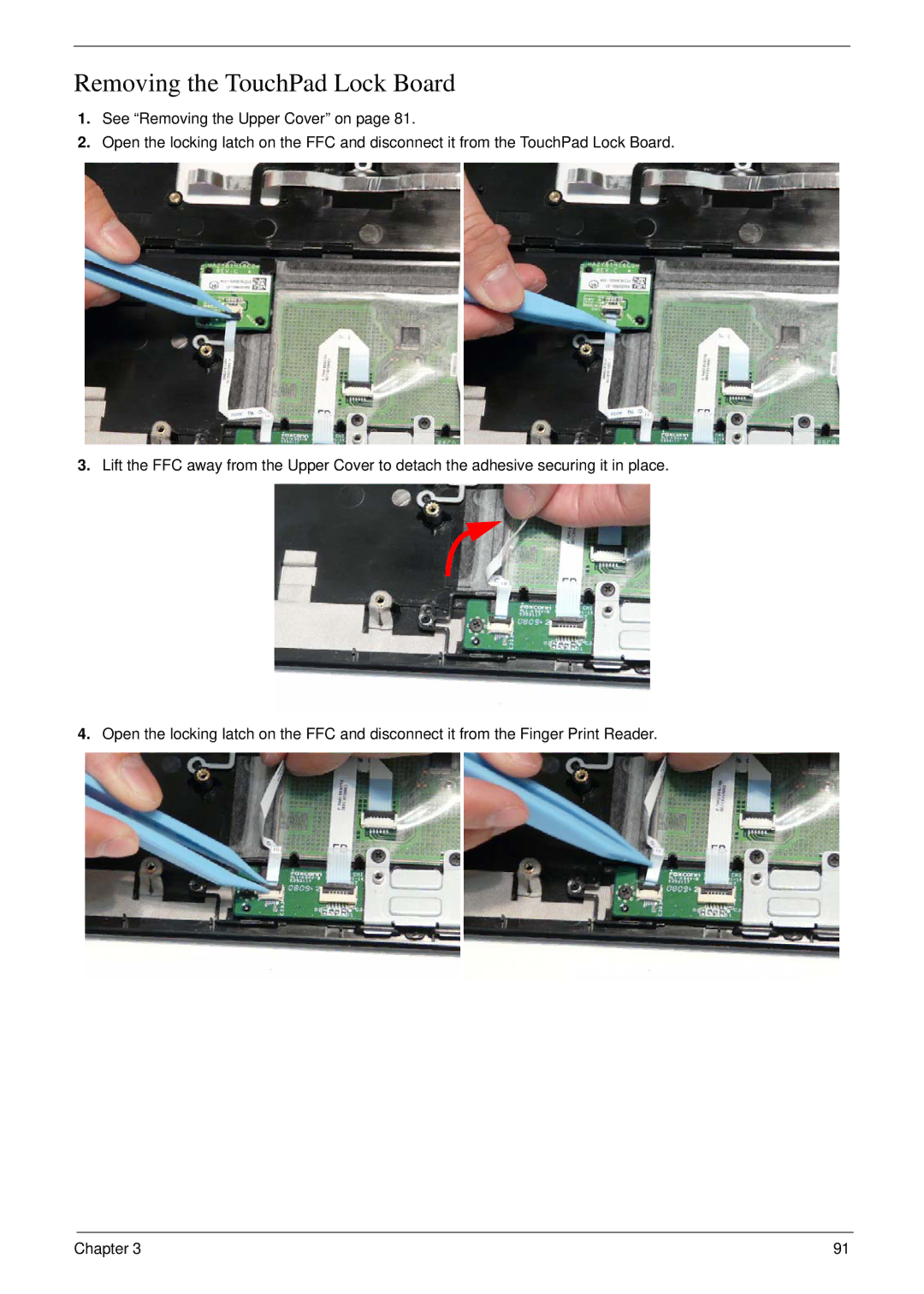 Acer 8935G manual Removing the TouchPad Lock Board 