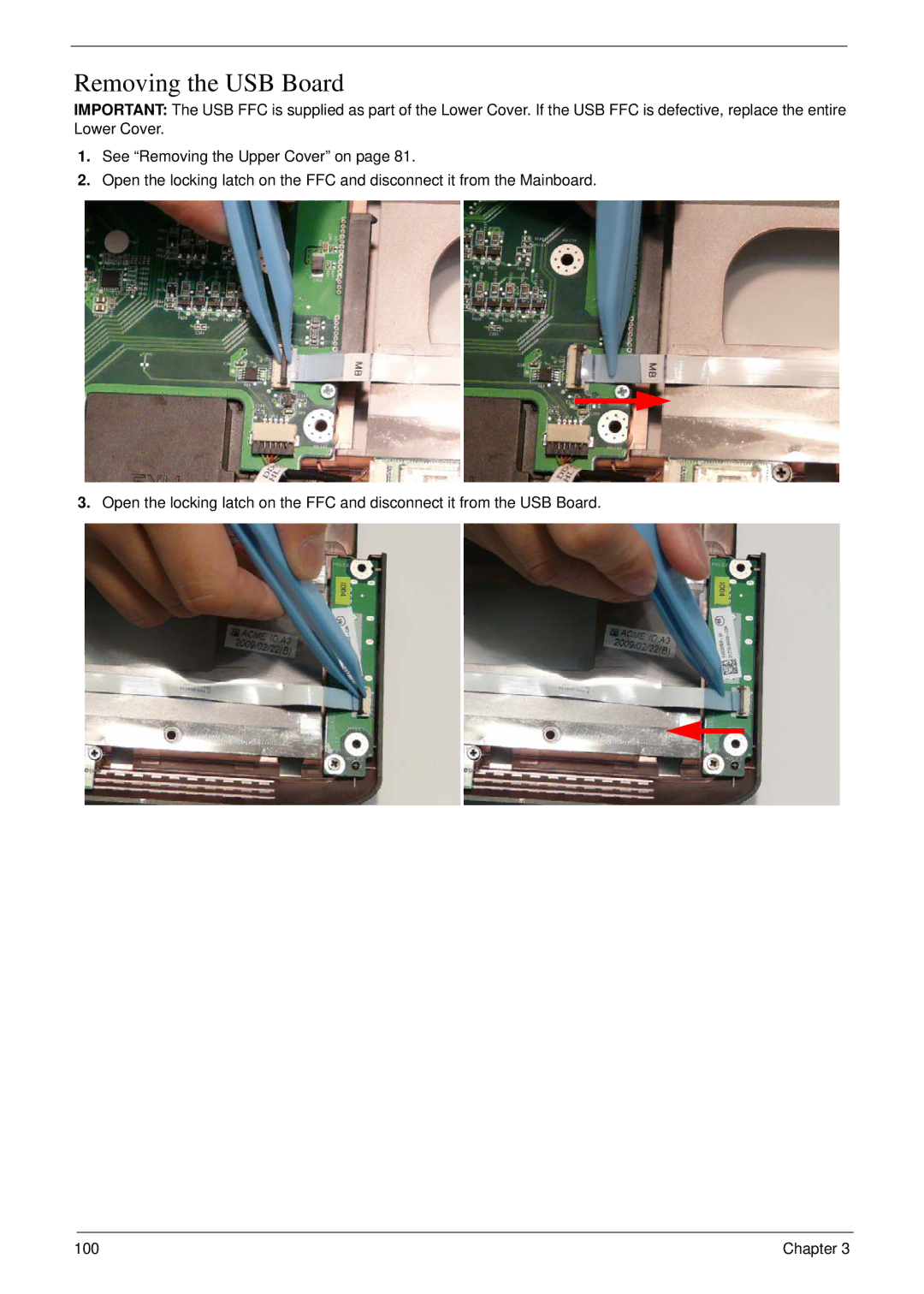 Acer 8935G manual Removing the USB Board 