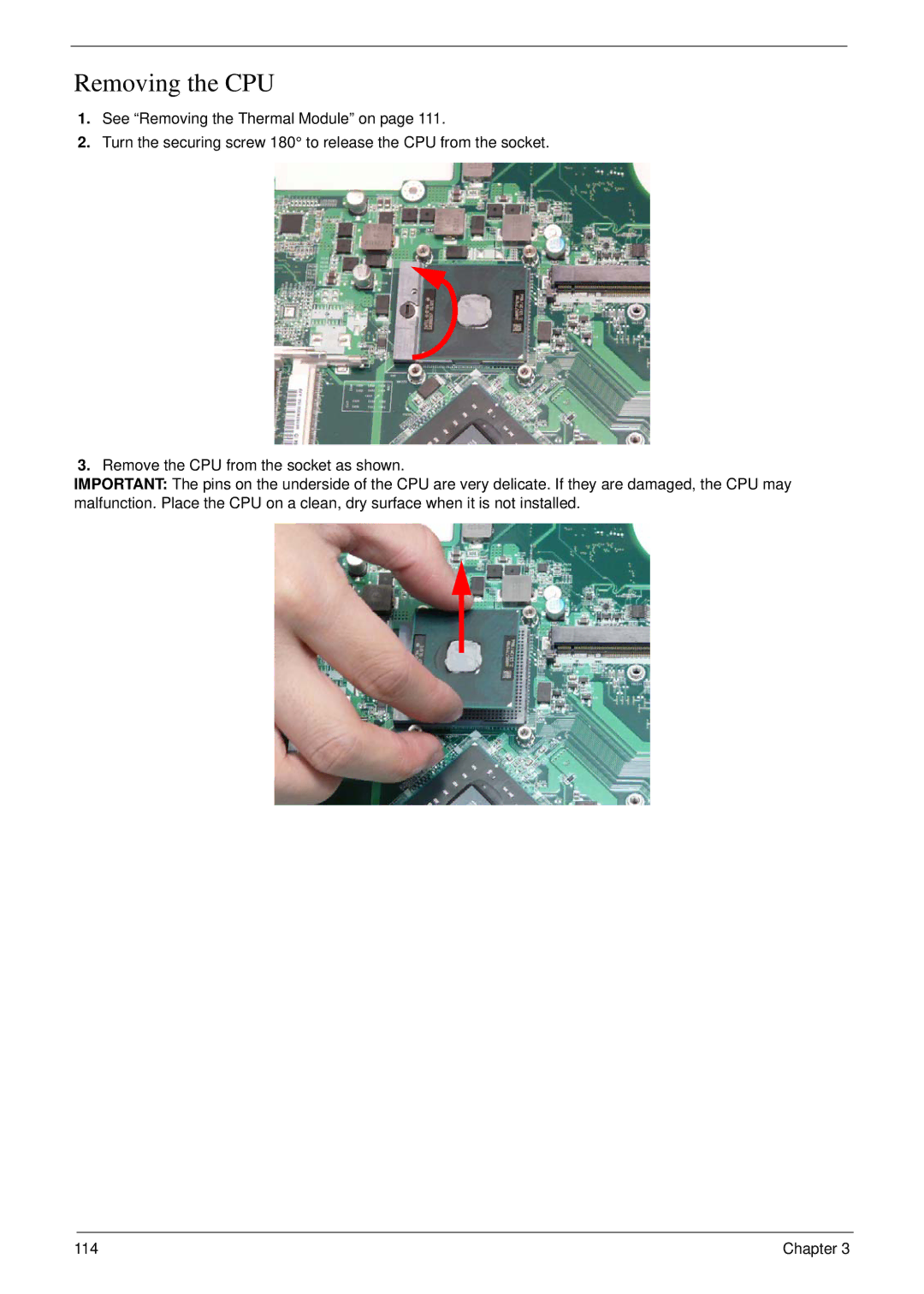 Acer 8935G manual Removing the CPU 