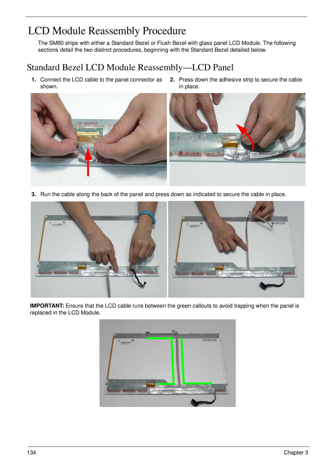 Acer 8935G manual LCD Module Reassembly Procedure, Standard Bezel LCD Module Reassembly-LCD Panel 