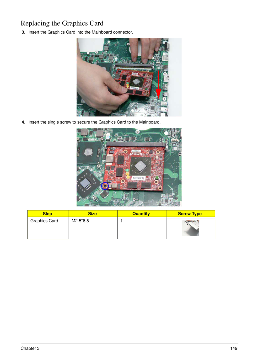 Acer 8935G manual Replacing the Graphics Card 