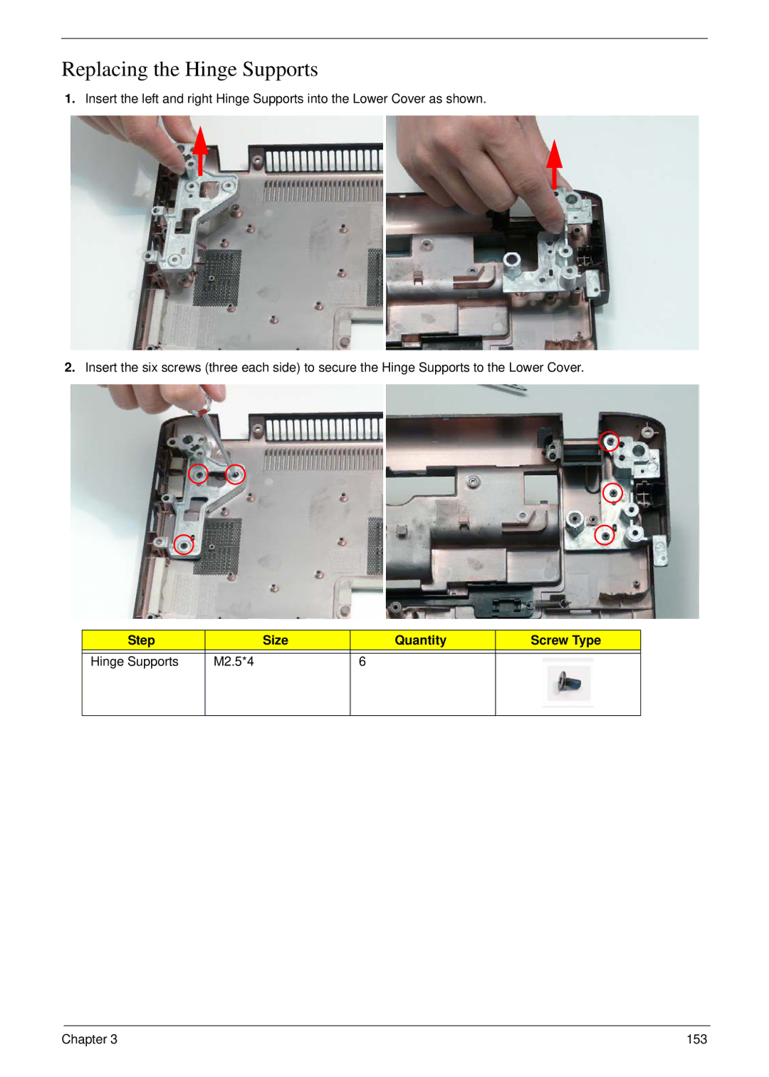 Acer 8935G manual Replacing the Hinge Supports 