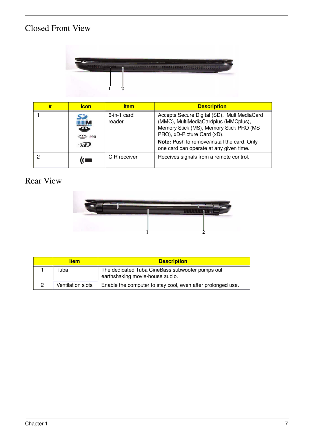 Acer 8935G manual Closed Front View, Rear View 