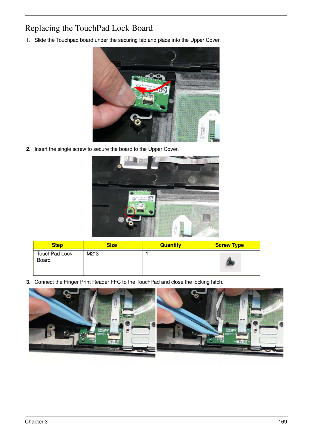 Acer 8935G manual Replacing the TouchPad Lock Board 