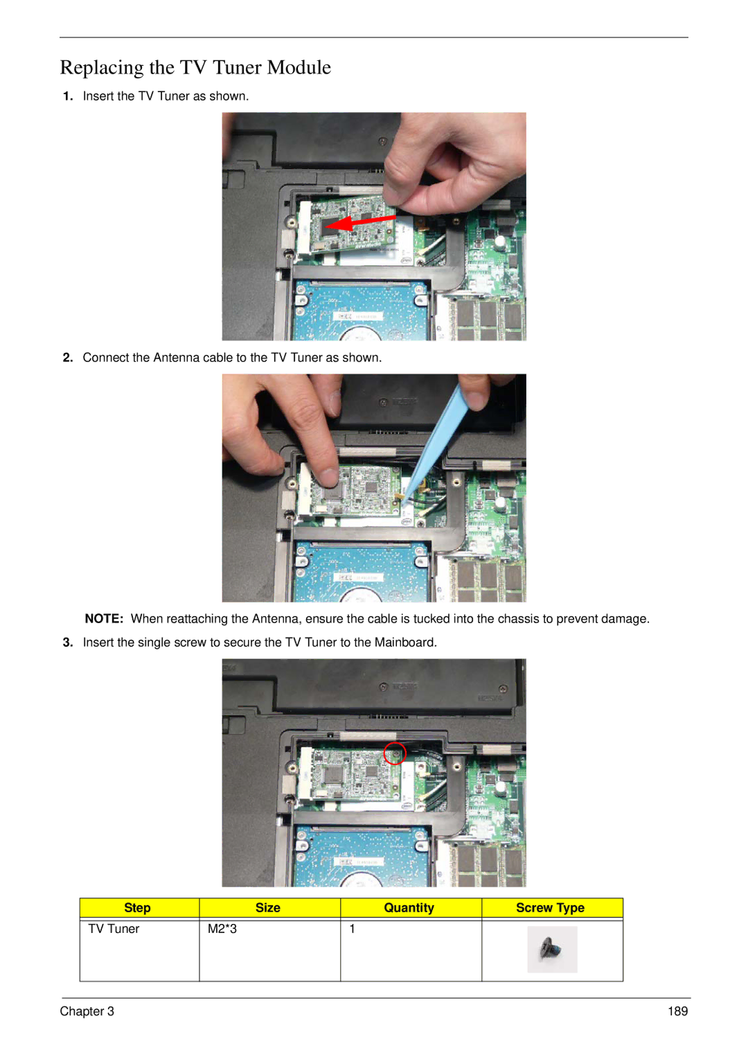 Acer 8935G manual Replacing the TV Tuner Module 