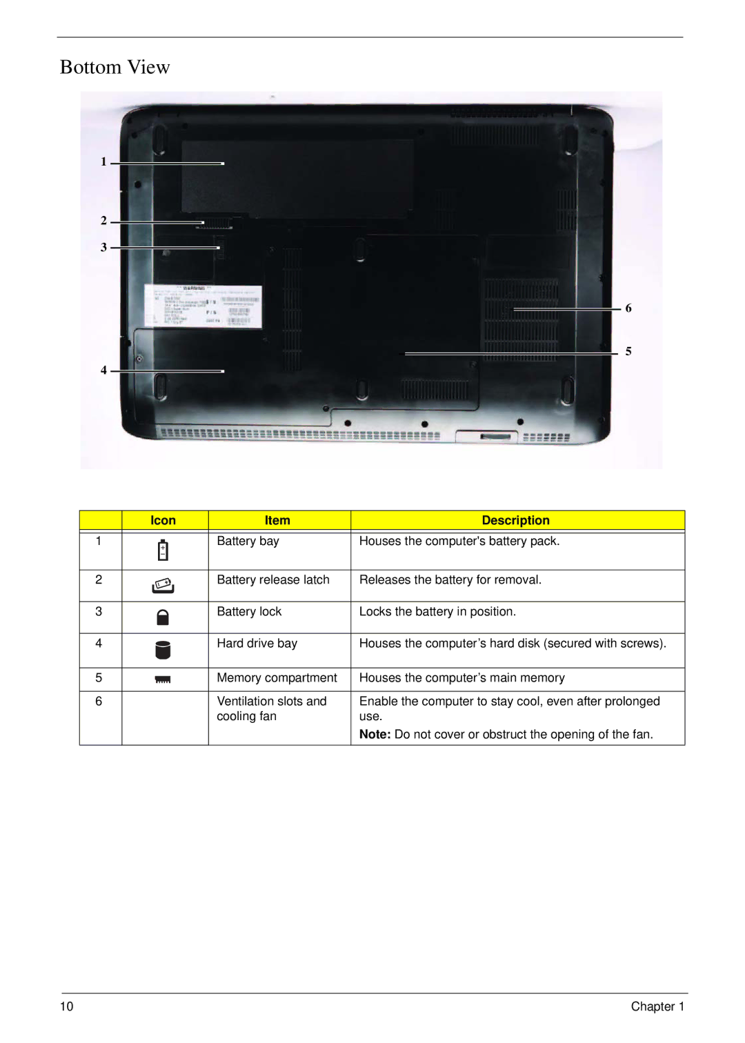 Acer 8935G manual Bottom View 