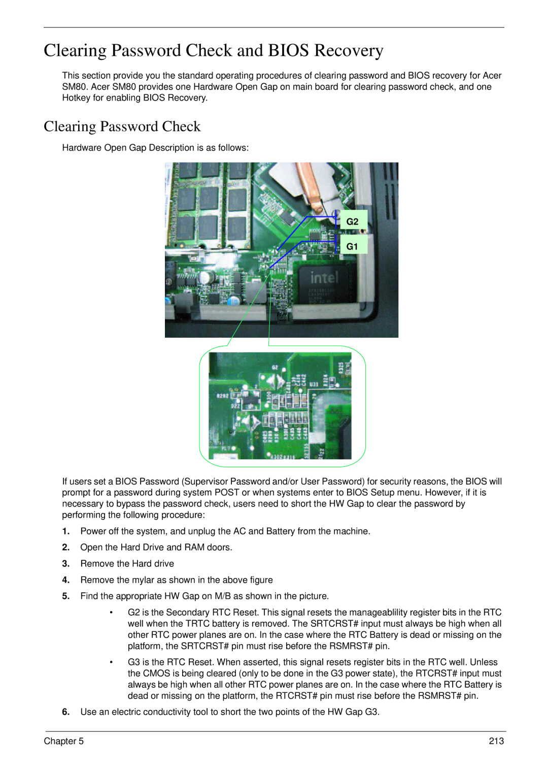 Acer 8935G manual Clearing Password Check and Bios Recovery 