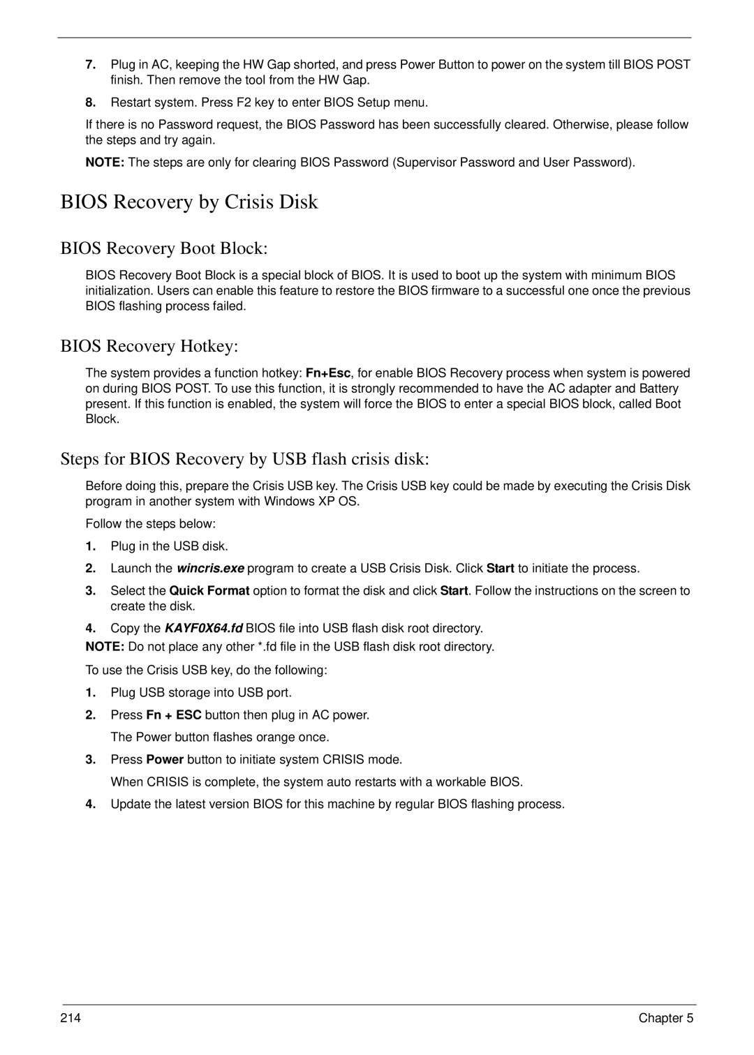 Acer 8935G manual Bios Recovery by Crisis Disk, Bios Recovery Boot Block 