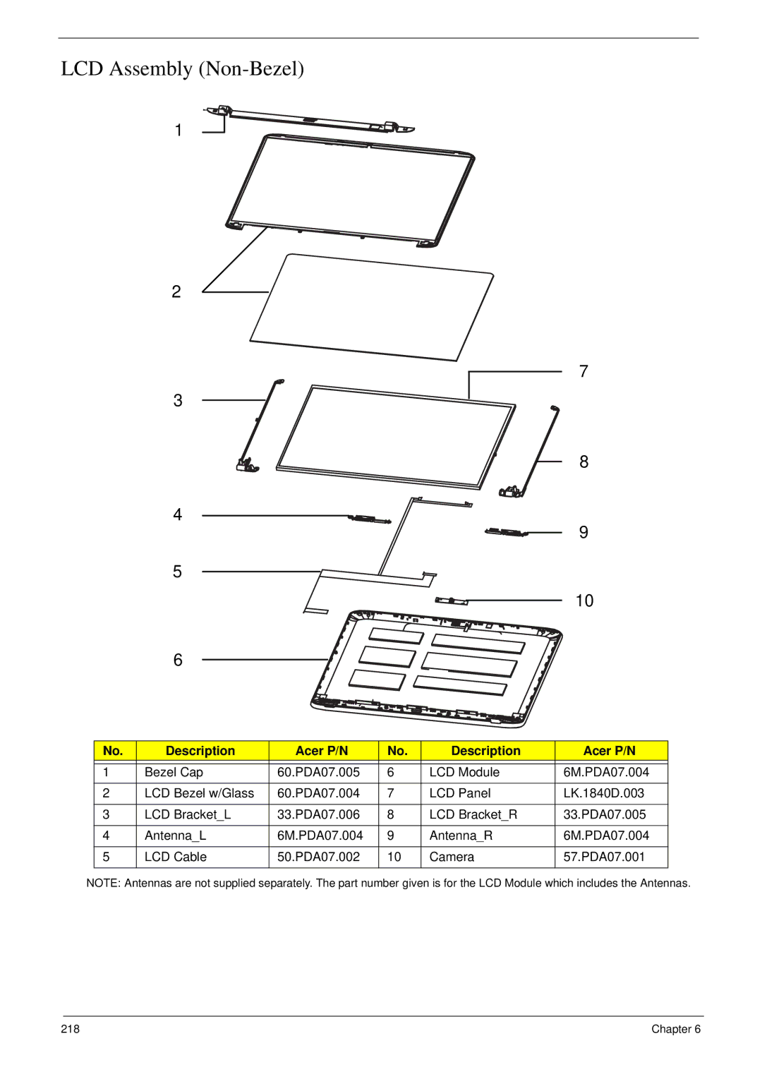 Acer 8935G manual LCD Assembly Non-Bezel 