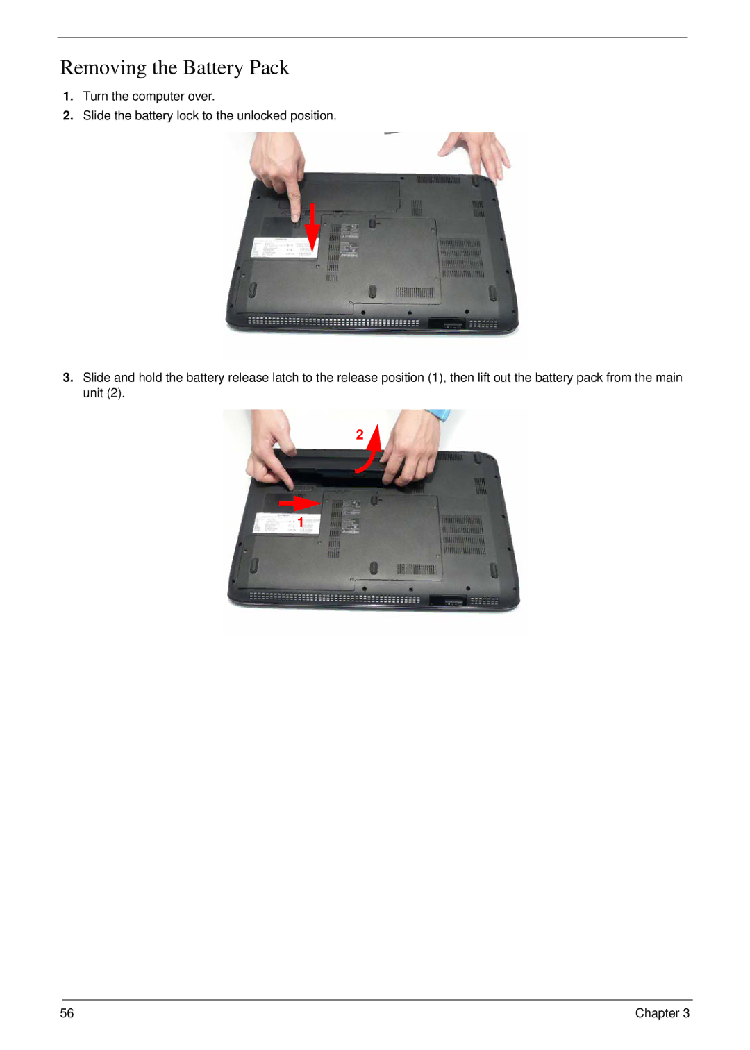 Acer 8935G manual Removing the Battery Pack 