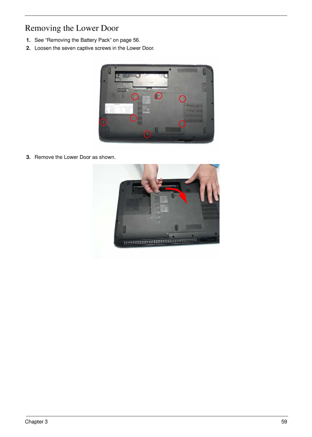 Acer 8935G manual Removing the Lower Door 