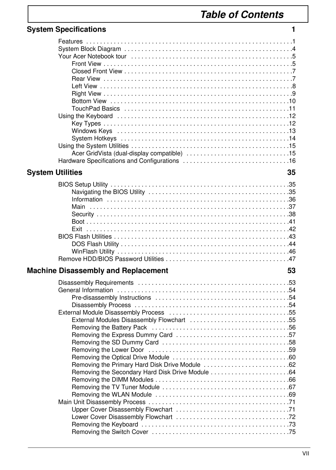 Acer 8935G manual Table of Contents 