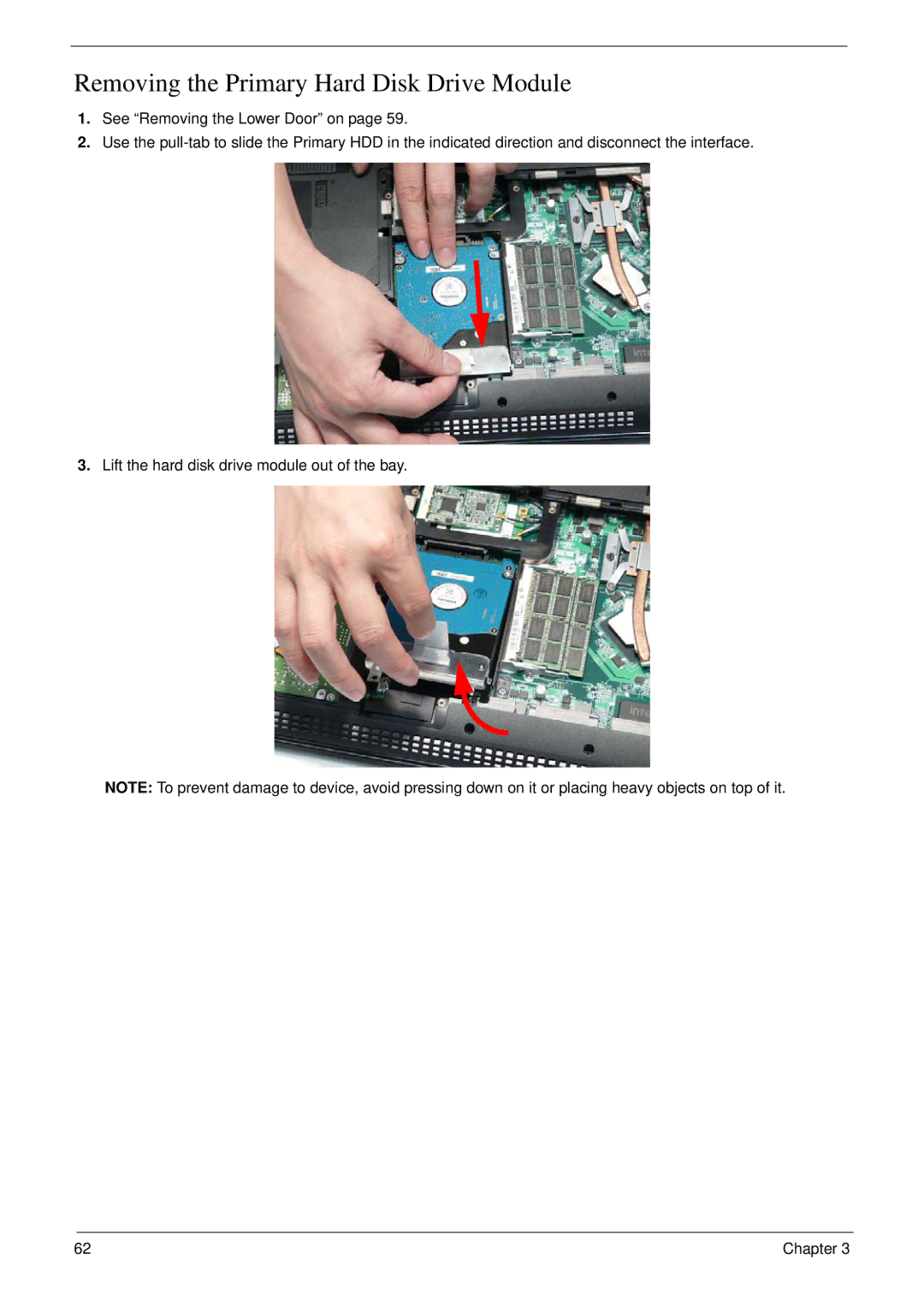 Acer 8935G manual Removing the Primary Hard Disk Drive Module 