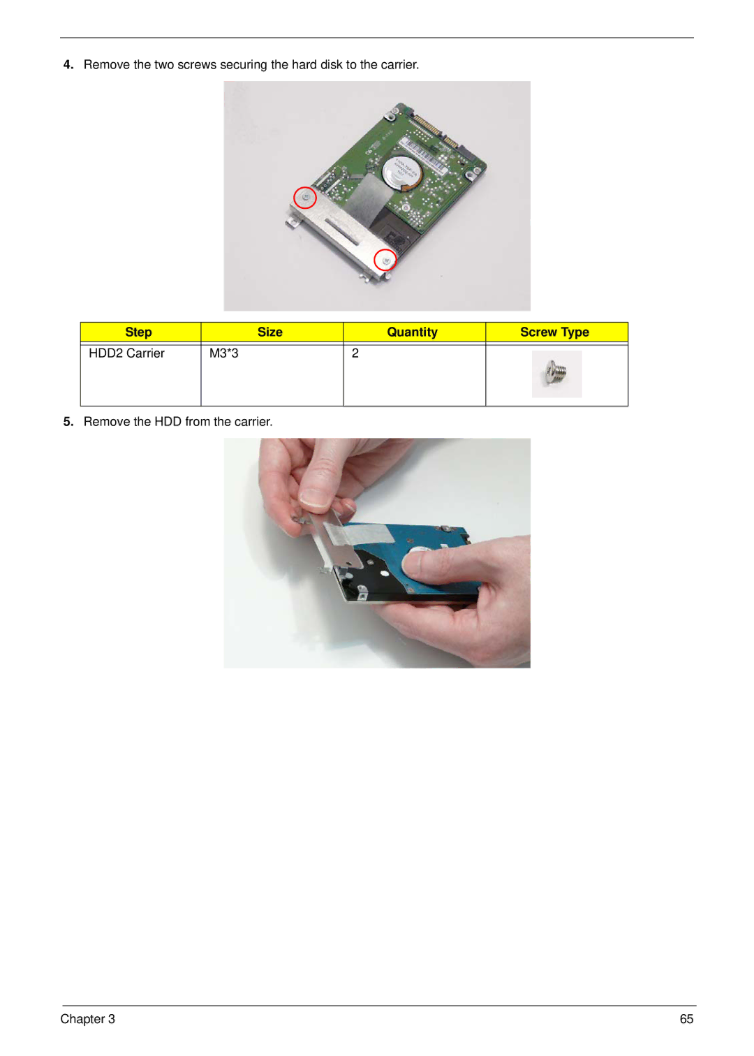 Acer 8935G manual Step Size Quantity Screw Type HDD2 Carrier M3*3 