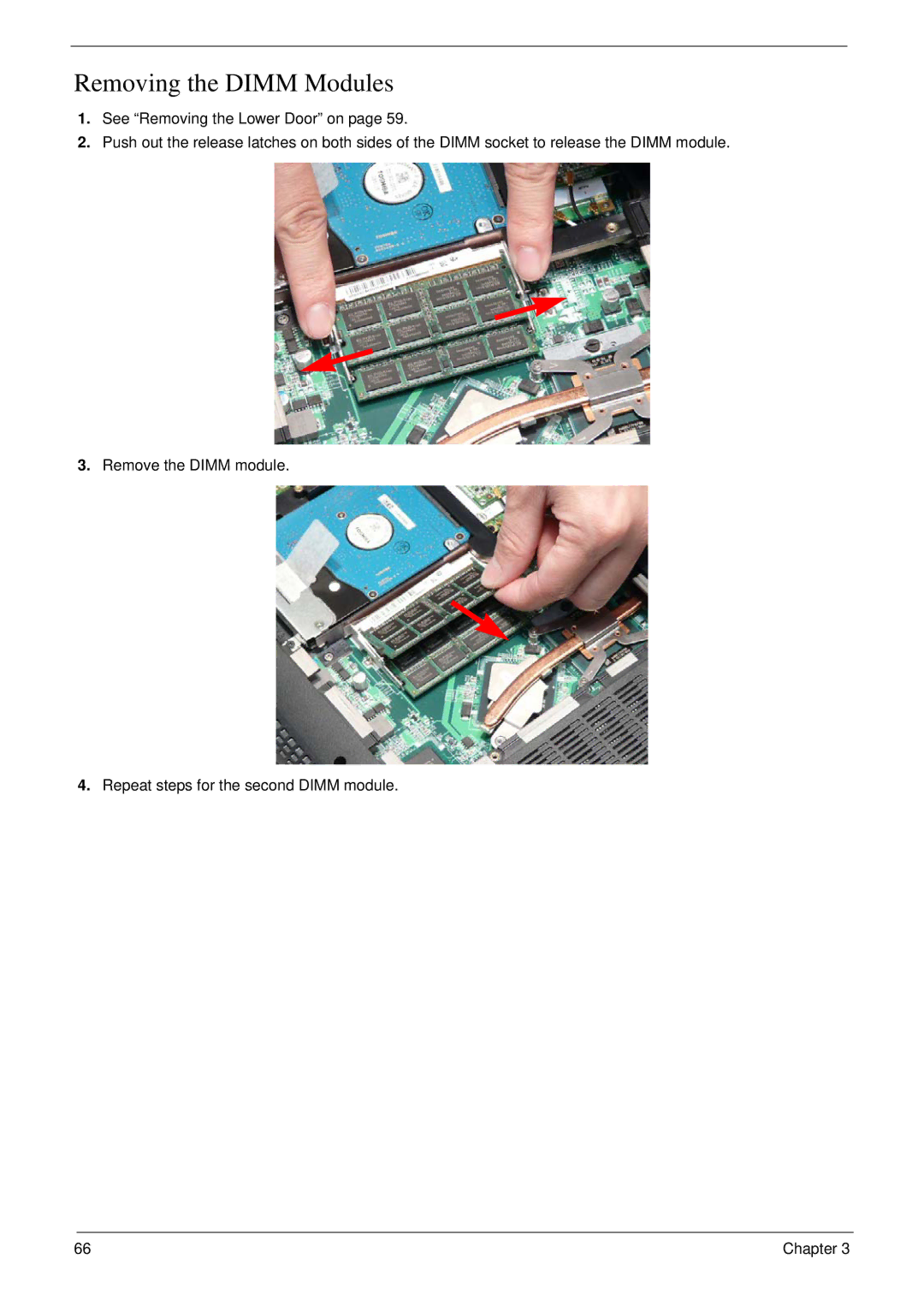 Acer 8935G manual Removing the Dimm Modules 