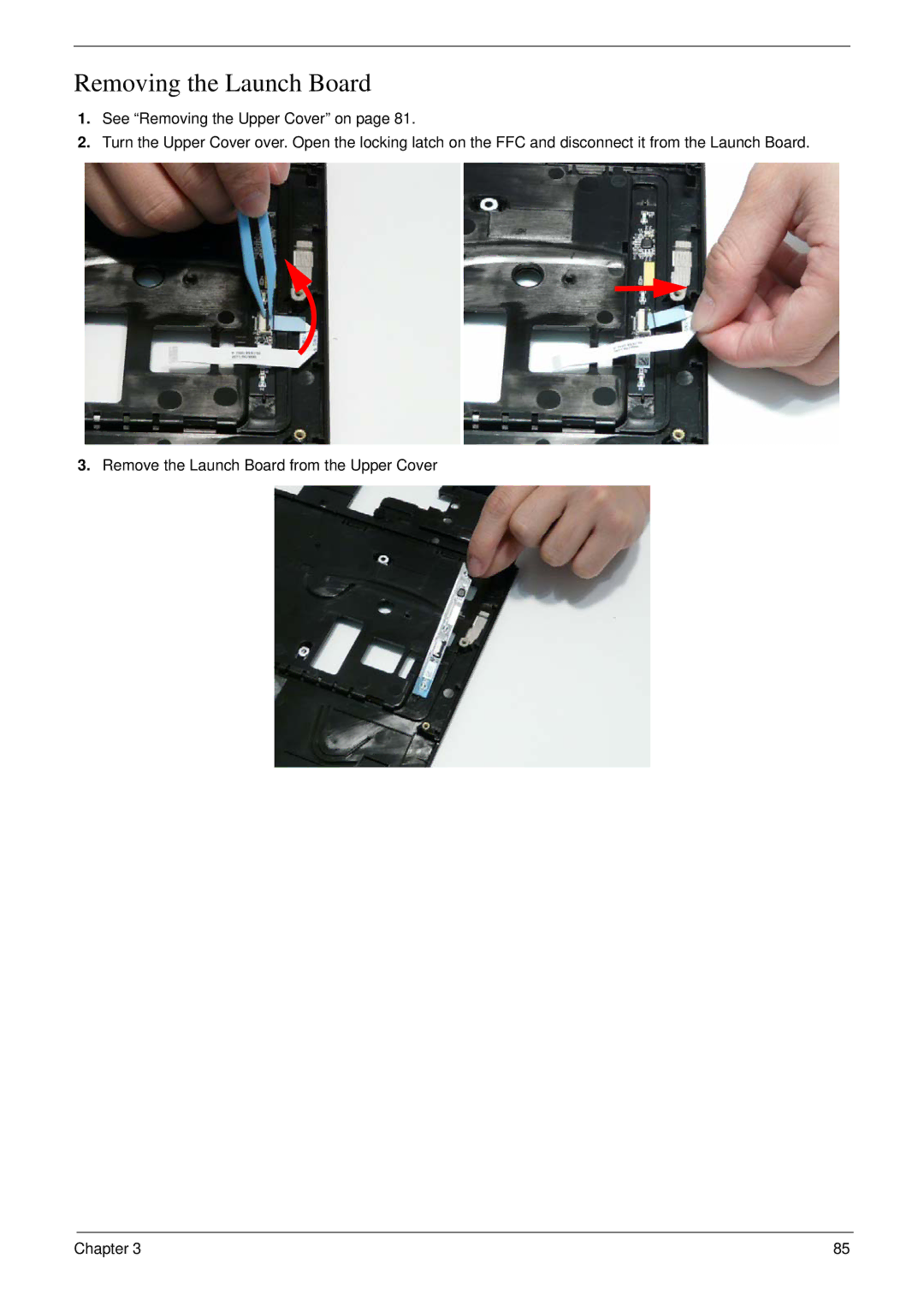 Acer 8935G manual Removing the Launch Board 