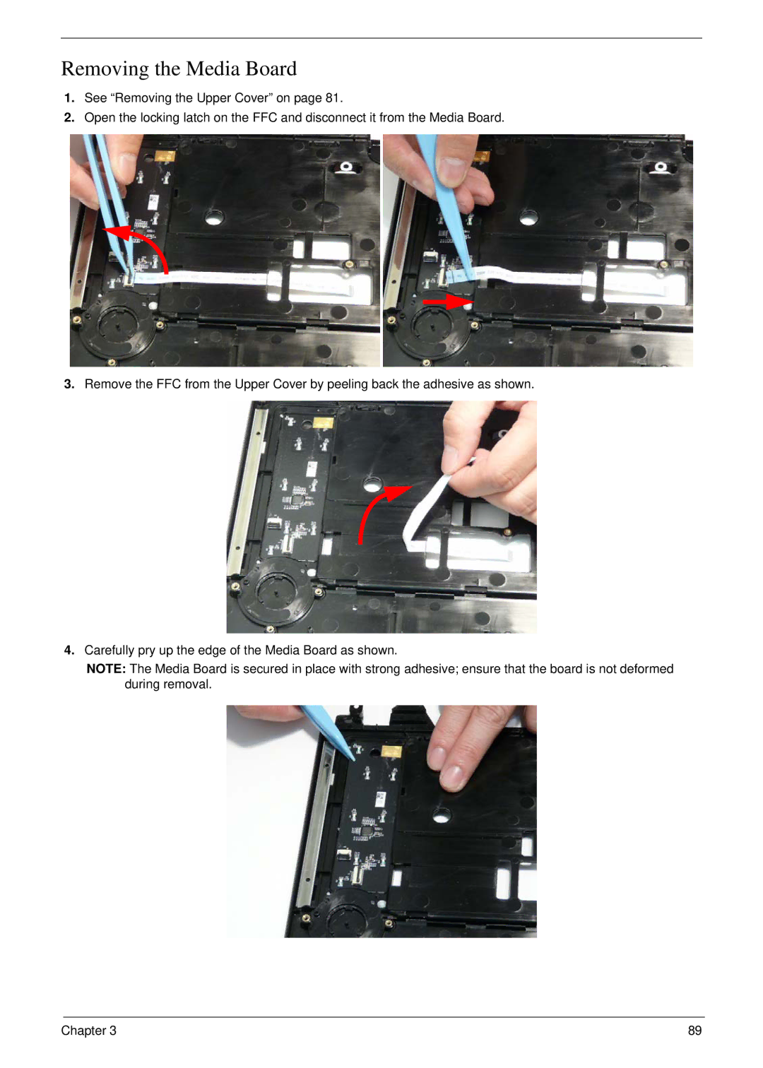 Acer 8935G manual Removing the Media Board 