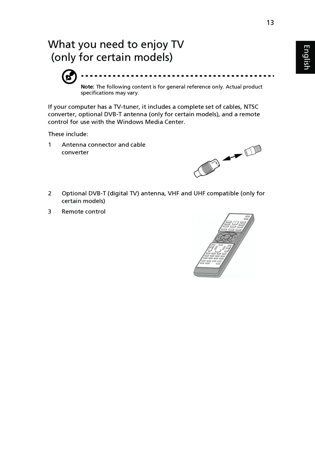 Acer 8940 manual What you need to enjoy TV only for certain models 