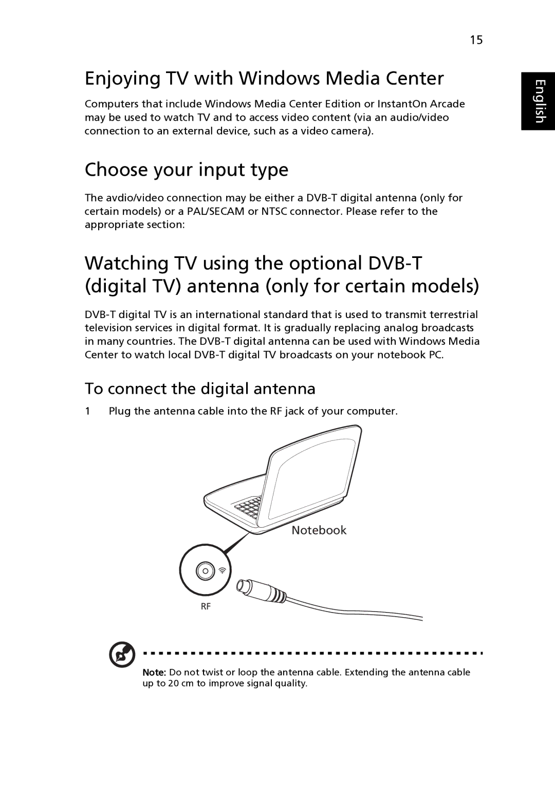 Acer 8940 manual Enjoying TV with Windows Media Center, Choose your input type 