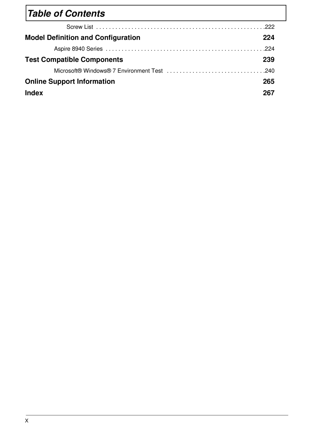 Acer 8940 manual Model Definition and Configuration 224 