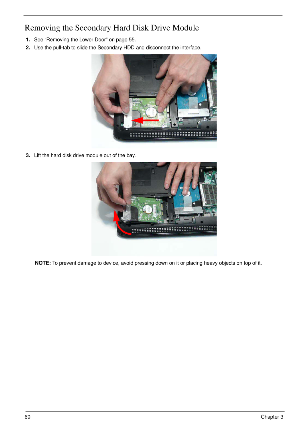 Acer 8940 manual Removing the Secondary Hard Disk Drive Module 