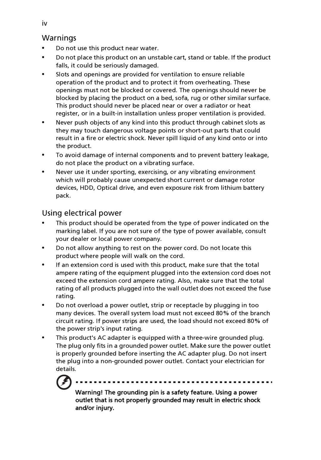 Acer 9120 manual Using electrical power 