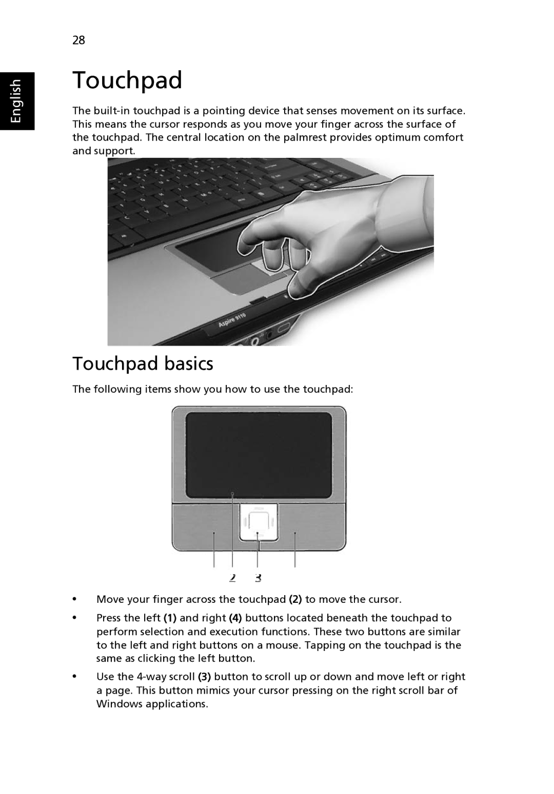 Acer 9120 manual Touchpad basics 