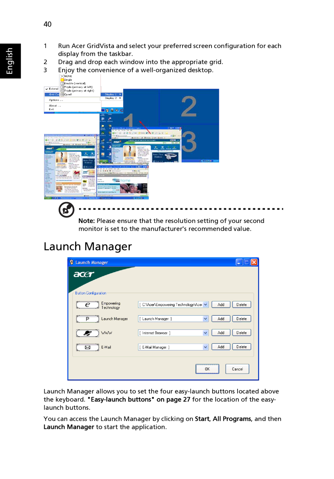 Acer 9120 manual Launch Manager 