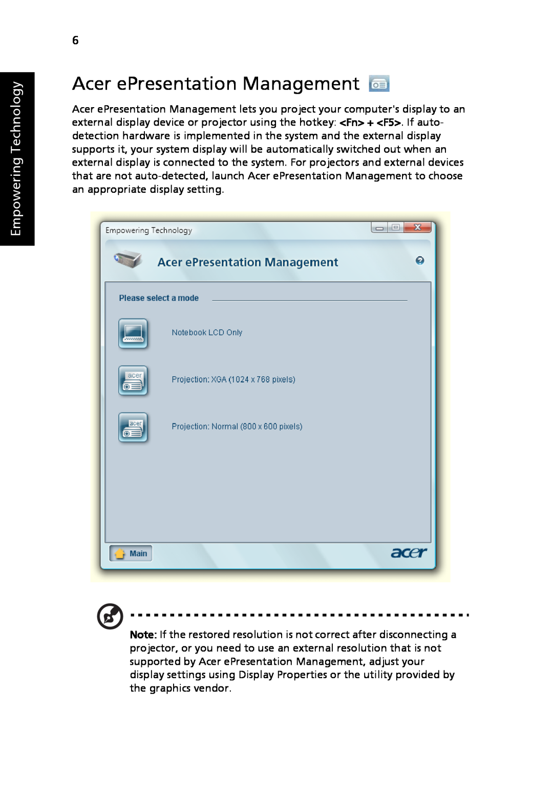 Acer 9120 manual Acer ePresentation Management, Empowering Technology 