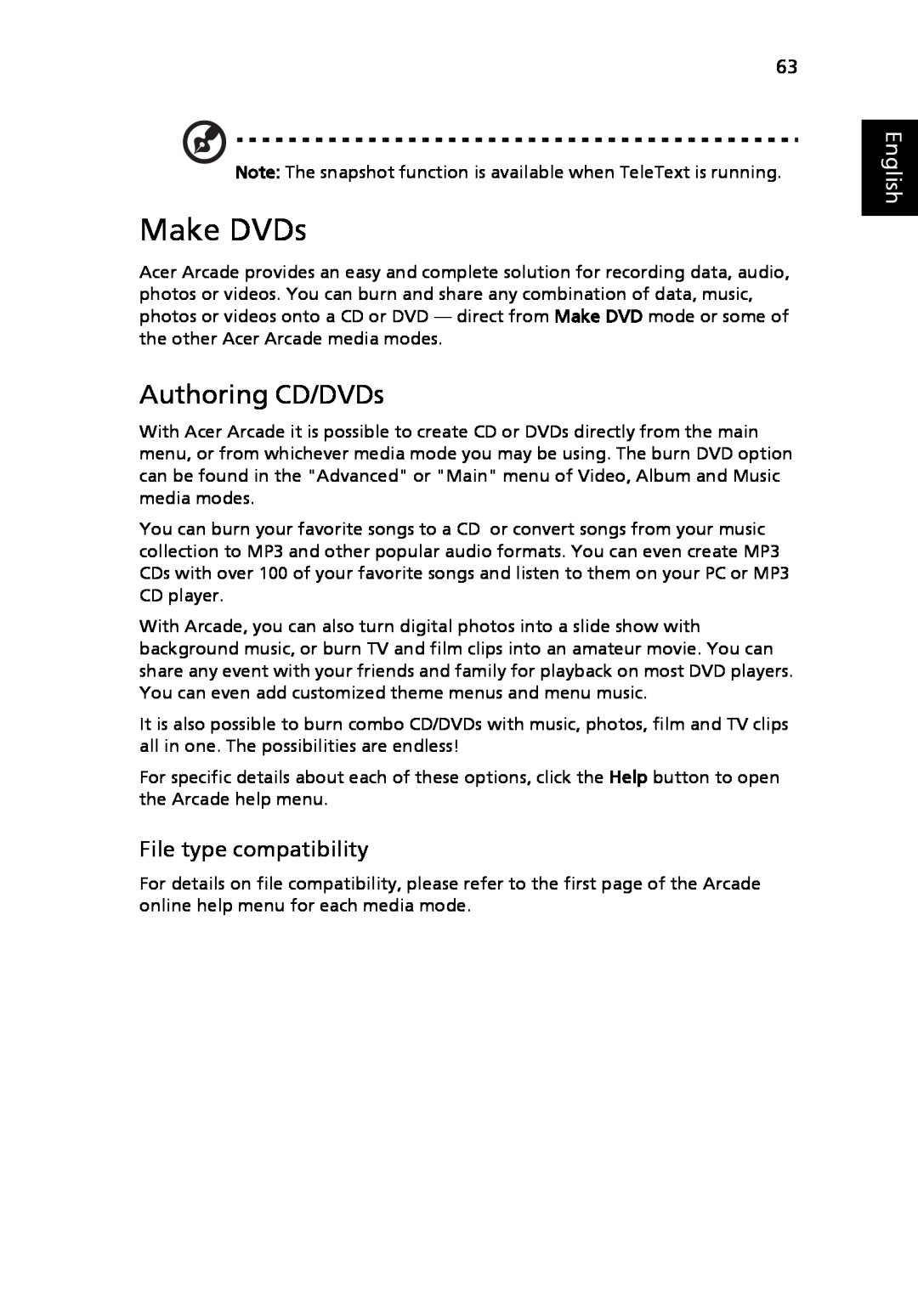 Acer 9120 manual Make DVDs, Authoring CD/DVDs, File type compatibility, English 