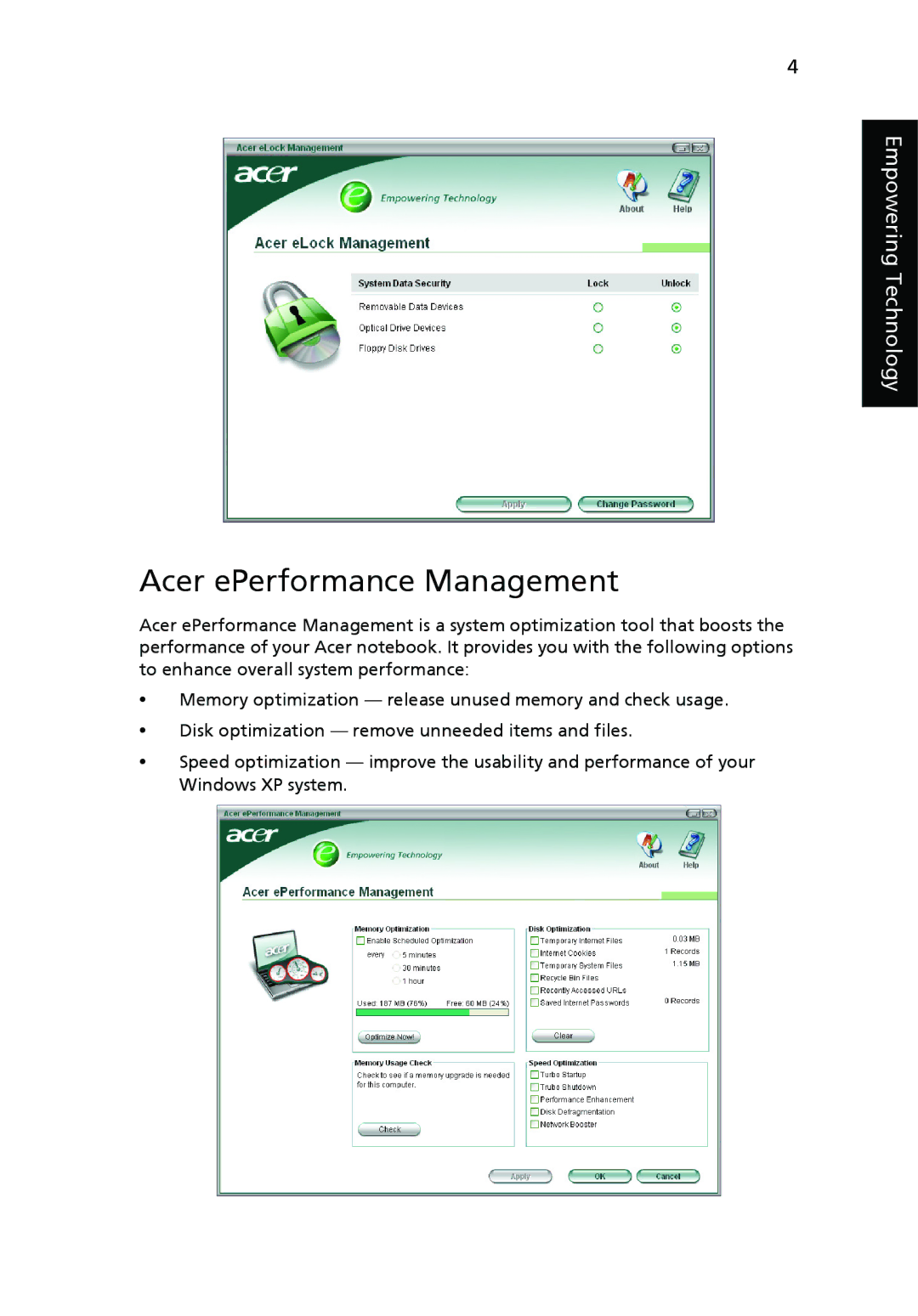 Acer 9500 manual Acer ePerformance Management 